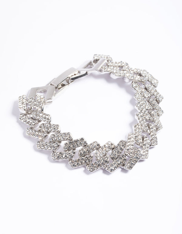 Rhodium Diamante Miami Chain Bracelet