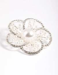 Silver Diamante Pearl Flower Brooch - link has visual effect only