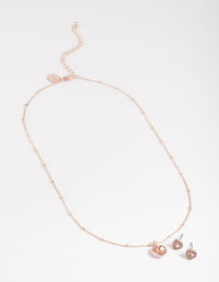Rose Gold Heart Halo Ball Necklace & Earring Set - link has visual effect only