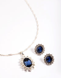 Silver Diana Halo Necklace & Stud Earrings Set - link has visual effect only