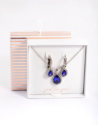 Rhodium Oval Halo Necklace & Huggie Earrings Set - link has visual effect only