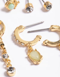 Gold Plated Green Diamante Earring Pack - link has visual effect only