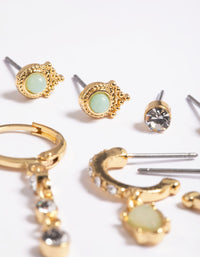 Gold Plated Green Diamante Earring Pack - link has visual effect only