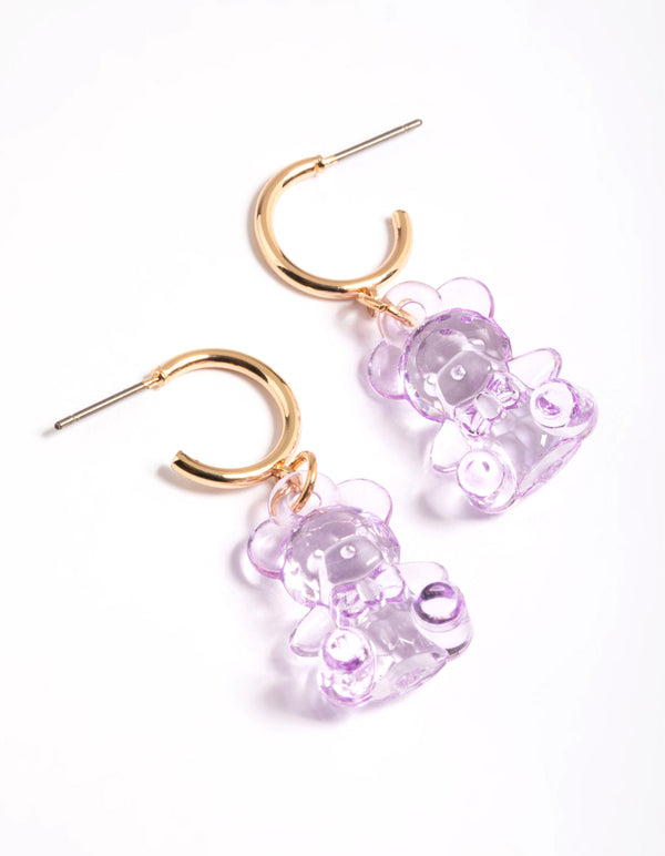 Lilac Cute Bear Huggie Earrings