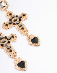 Gold Stone Cross Drop Heart Earrings - link has visual effect only