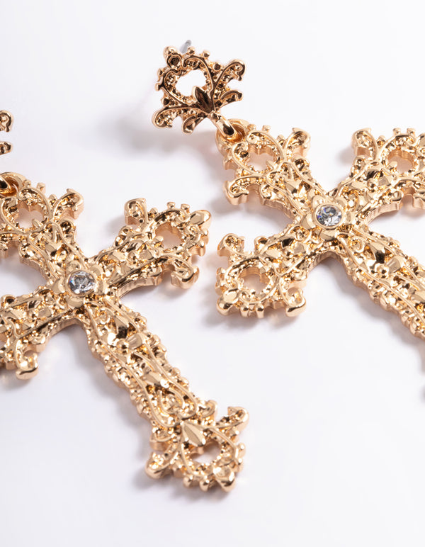 Gold Cross Detailed Earrings
