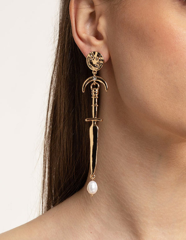 Gold Diamante Freshwater Pearl Earrings