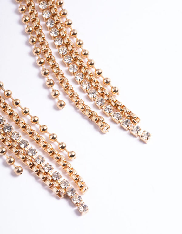 Gold Diamante Panther Cupchain Earrings