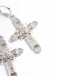 Rhodium Diamante Cross Huggie Earrings - link has visual effect only