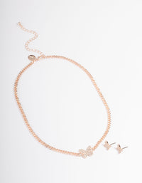 Rose Gold Diamante Butterfly Chain Earrings & Necklace - link has visual effect only