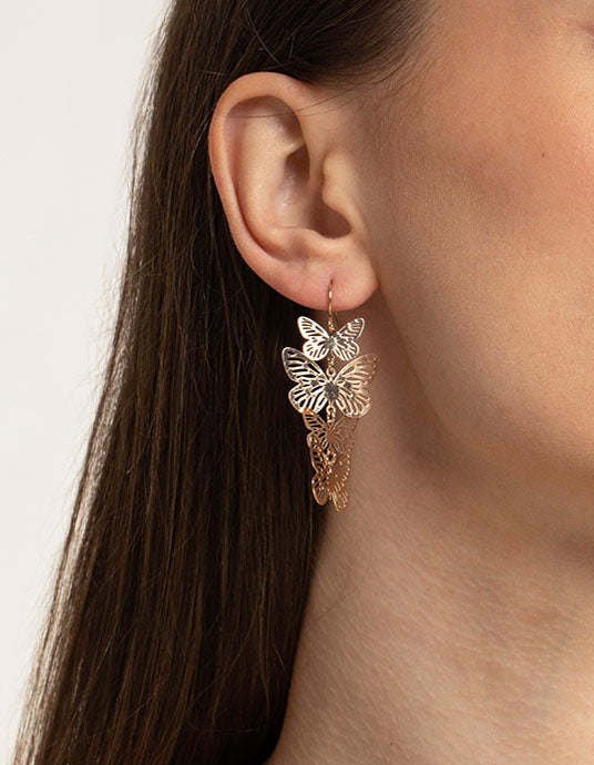 Gold Fine Butterfly Drop Earrings