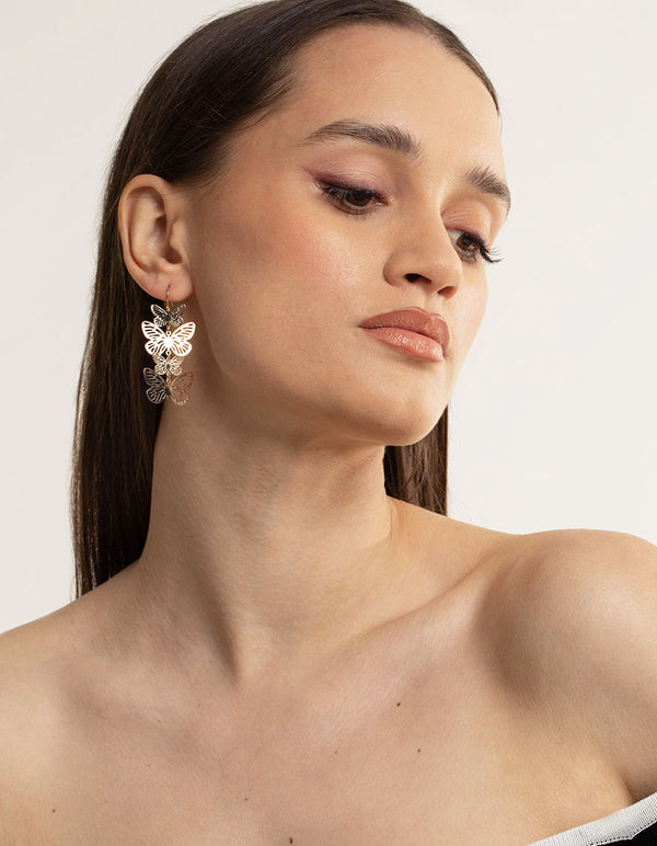 Gold Fine Butterfly Drop Earrings