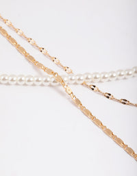 Gold Pearly Mix Chain 3 Row Necklace - link has visual effect only