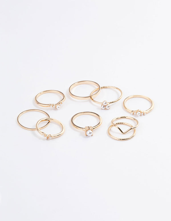 Gold Fine Faux Pearl Ring Pack