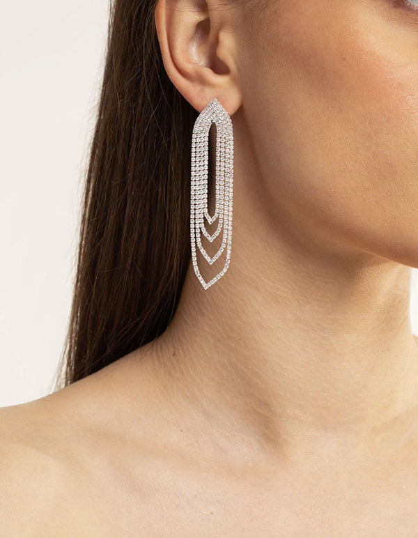 Cubic Zirconia Oval Cupchain Drop Earrings