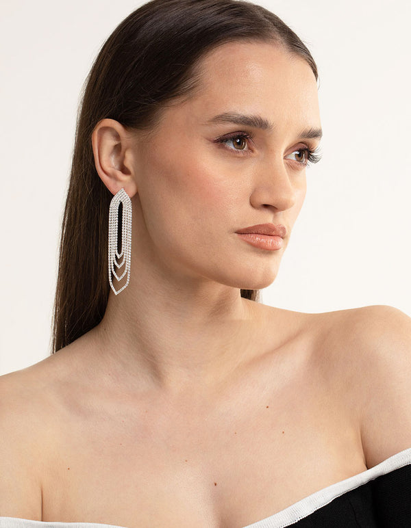 Cubic Zirconia Oval Cupchain Drop Earrings