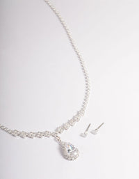 Cubic Zirconia Diamond Pear Stone Necklace Set - link has visual effect only