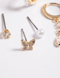 Gold Cubic Zirconia & Pearl Butterfly 6-Pack Earrings - link has visual effect only