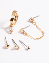 Gold Cubic Zirconia Teardrop Earrings 6-Pack - link has visual effect only