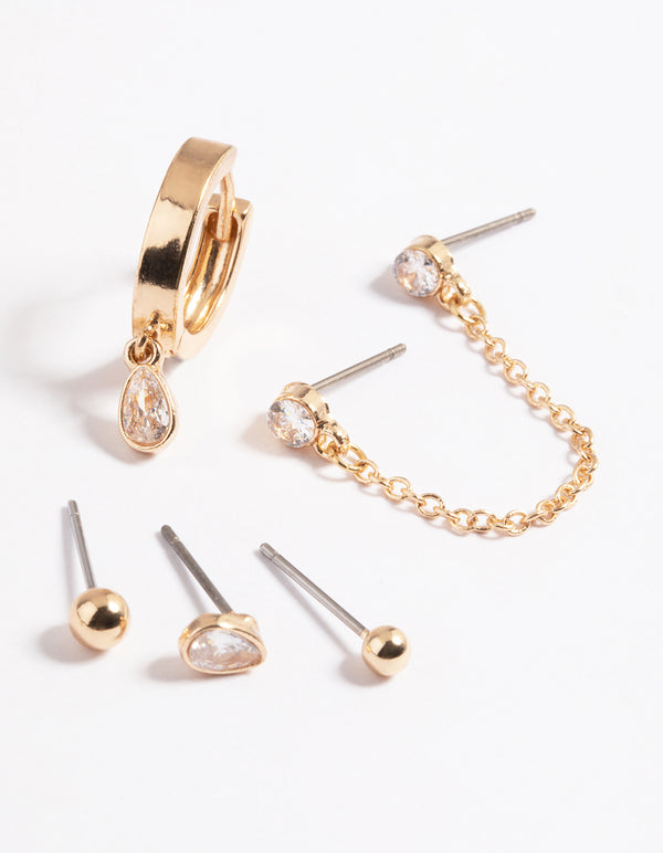 Gold Cubic Zirconia Teardrop Earrings 6-Pack