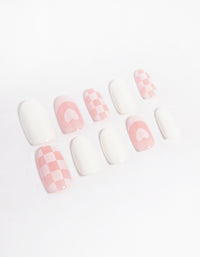 Pink & Plain Checkerboard Press On Nails - link has visual effect only