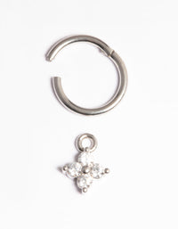 Surgical Steel Cubic Zirconia Flower Clicker Ring - link has visual effect only