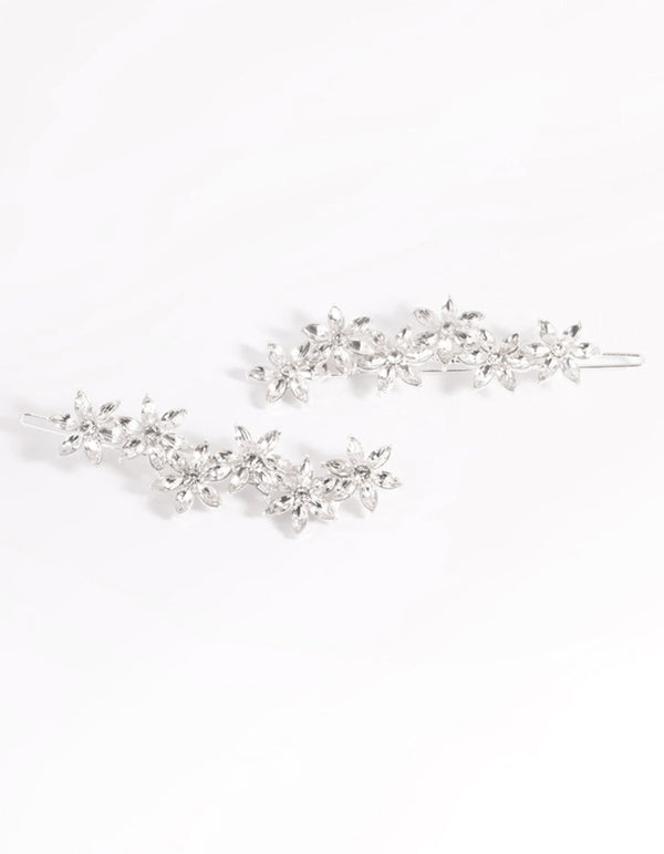 Silver Diamante Flower Clip Pack