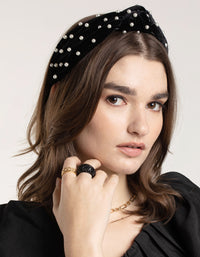 Black & White Velvet Pearl Embellished Headband - link has visual effect only