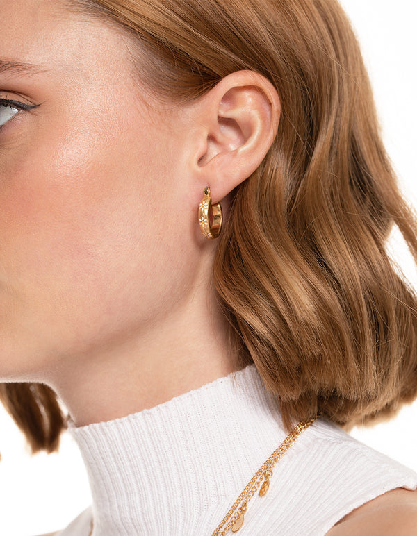 Worn Gold Mini Flower Hoop Earrings