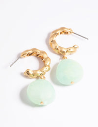 Worn Gold Crescent Hoop Blue Drop Earrings - link has visual effect only