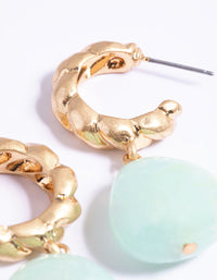 Worn Gold Crescent Hoop Blue Drop Earrings - link has visual effect only