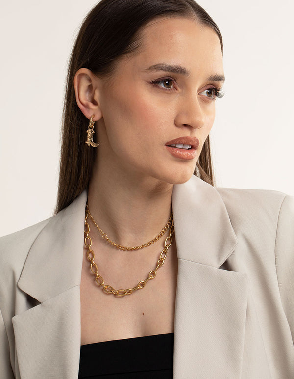 Worn Gold Cowboy Boot Charm Huggie Earrings