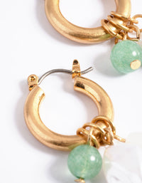 Worn Gold Pearl Three Charm Hoop Earrings - link has visual effect only