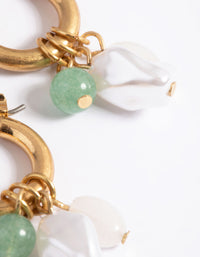 Worn Gold Pearl Three Charm Hoop Earrings - link has visual effect only