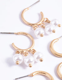Worn Gold Shard & Pearl Pack Hoop Earrings - link has visual effect only