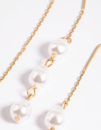 Worn Gold Three Pearl Threader Earrings - link has visual effect only