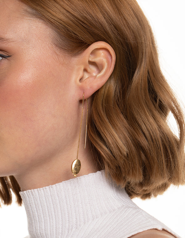 Worn Gold Threader Oval Earrings