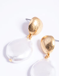 Worn Gold Dome Pearl Drop Earrings - link has visual effect only
