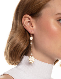 Worn Gold Pearl & Textured Disc Drop Earrings - link has visual effect only