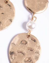 Worn Gold Pearl & Textured Disc Drop Earrings - link has visual effect only