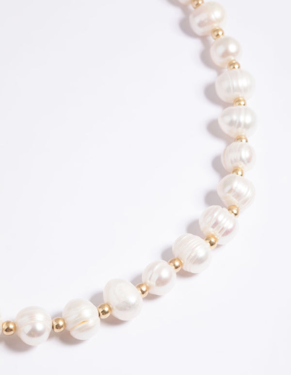 Worn Gold Freshwater Pearl & Bead Necklace