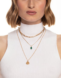 Worn Gold Multi Row Stone Coin Necklace - link has visual effect only