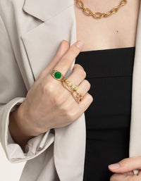 Worn Gold Multi Green Statement Ring Pack - link has visual effect only