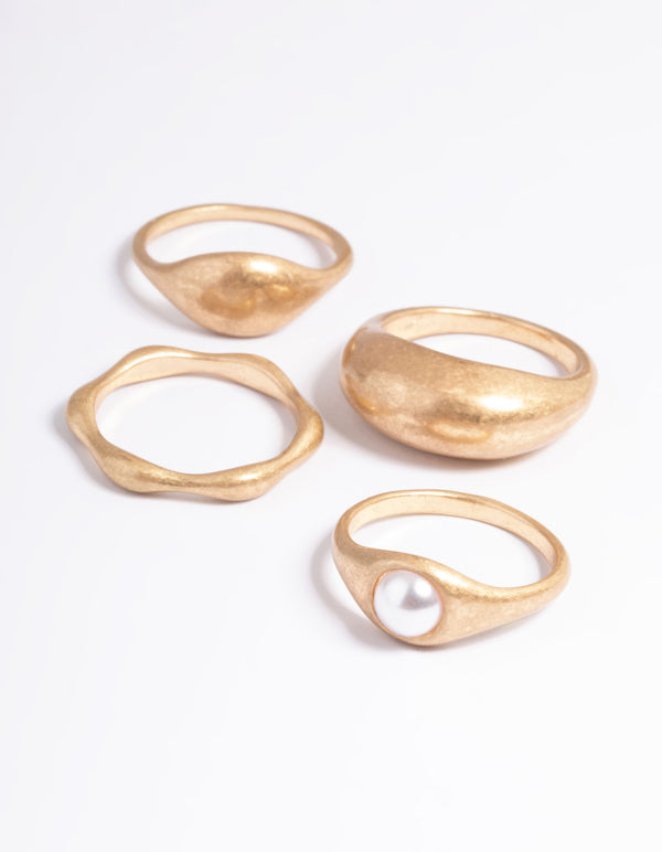Worn Gold Large Dome Pearl Ring Pack