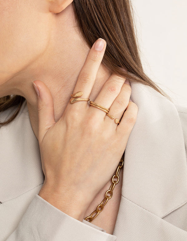 Worn Gold Mixed Molten Ring 6-Pack