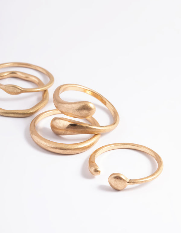 Worn Gold Mixed Molten Ring 6-Pack