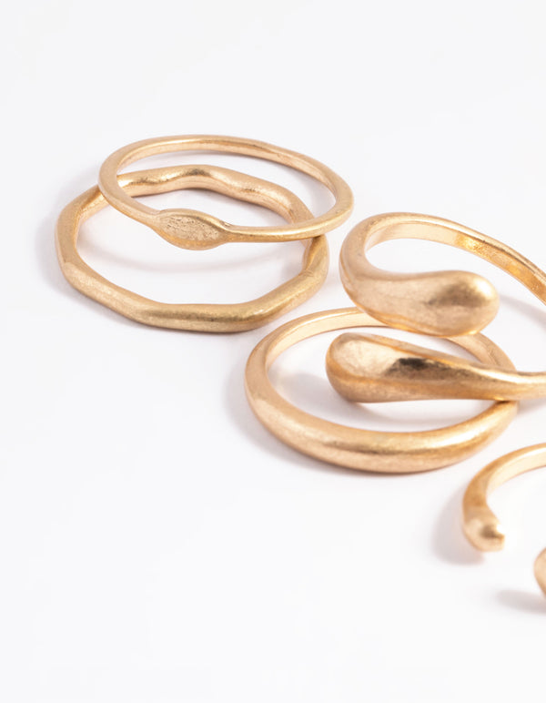 Worn Gold Mixed Molten Ring 6-Pack