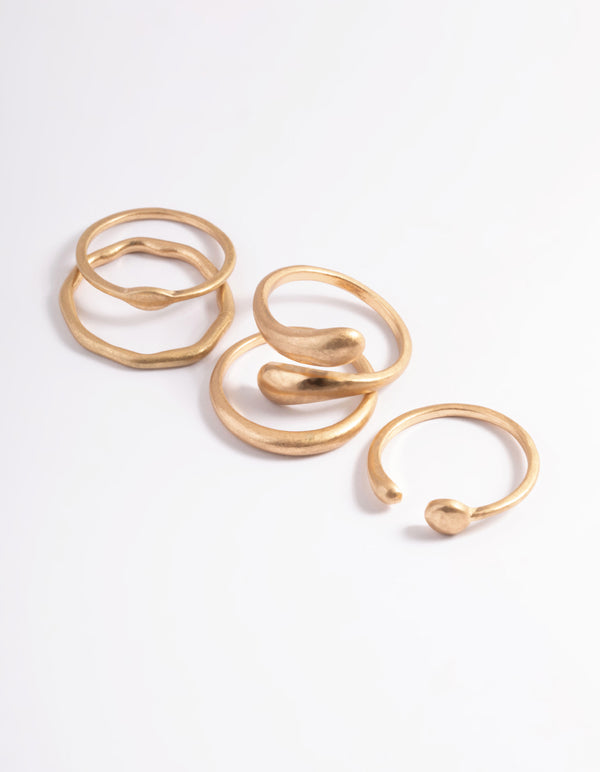 Worn Gold Mixed Molten Ring 6-Pack