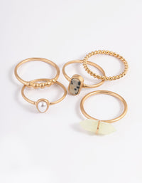 Worn Gold Mixed Green & Pearl Ring Pack - link has visual effect only