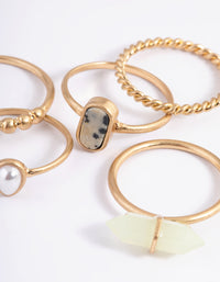 Worn Gold Mixed Green & Pearl Ring Pack - link has visual effect only